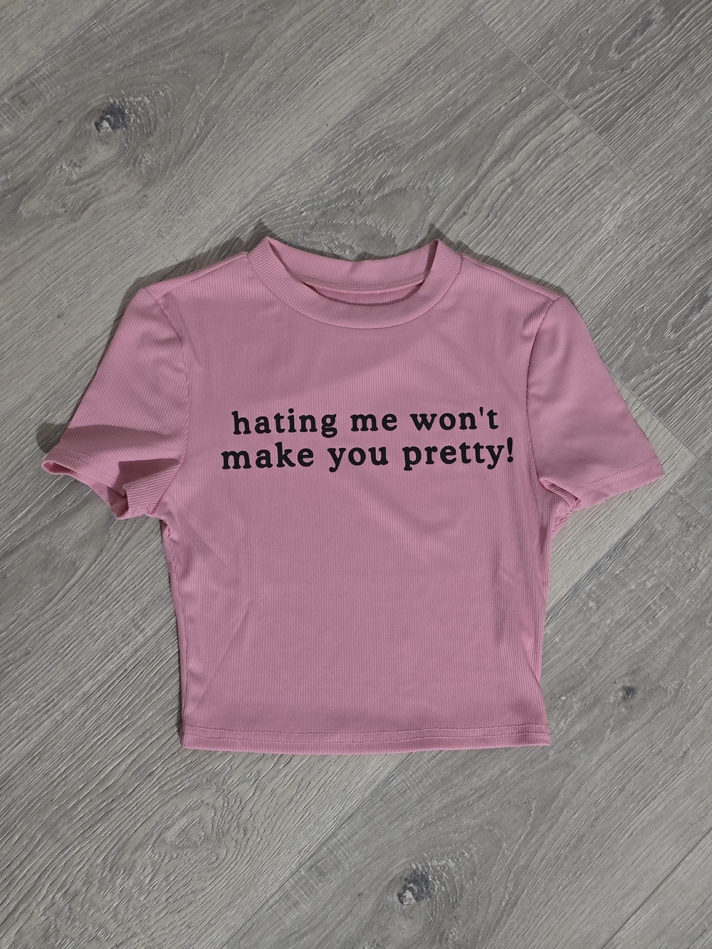 SHEIN Pink Slogan Crop Top - Short Sleeve